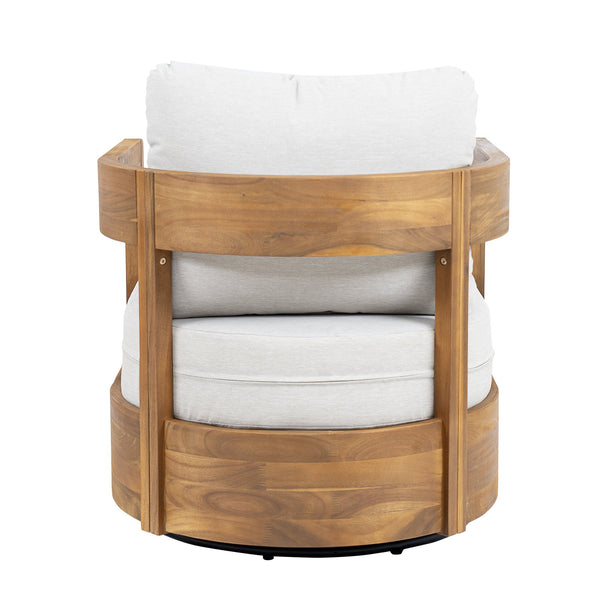 English Elm Telluride Outdoor Acacia Wood Swivel Club Chair Coastal Patio Seating Teak+ Beige N775P304793T