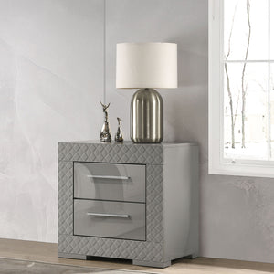 English Elm Pierce Grey High Gloss Nightstand with 2 Smooth Drawers, Felt-Lined Top, Modern Mirrored Finish B062P378424