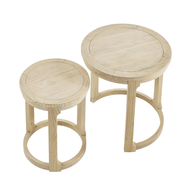 English Elm 24 Inch Round Pine Wood Nesting Side Tables Set of 2 Mid Century Rustic Living Room Accent Oak W2582P385364