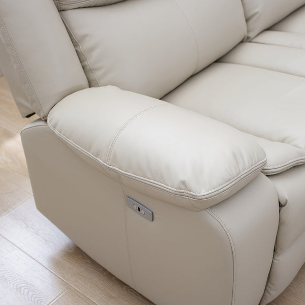 English Elm L Leather Power Reclining Sectional Sofa with USB Ports, Storage Console, Breathable Seating for 5 Cream W791S00016