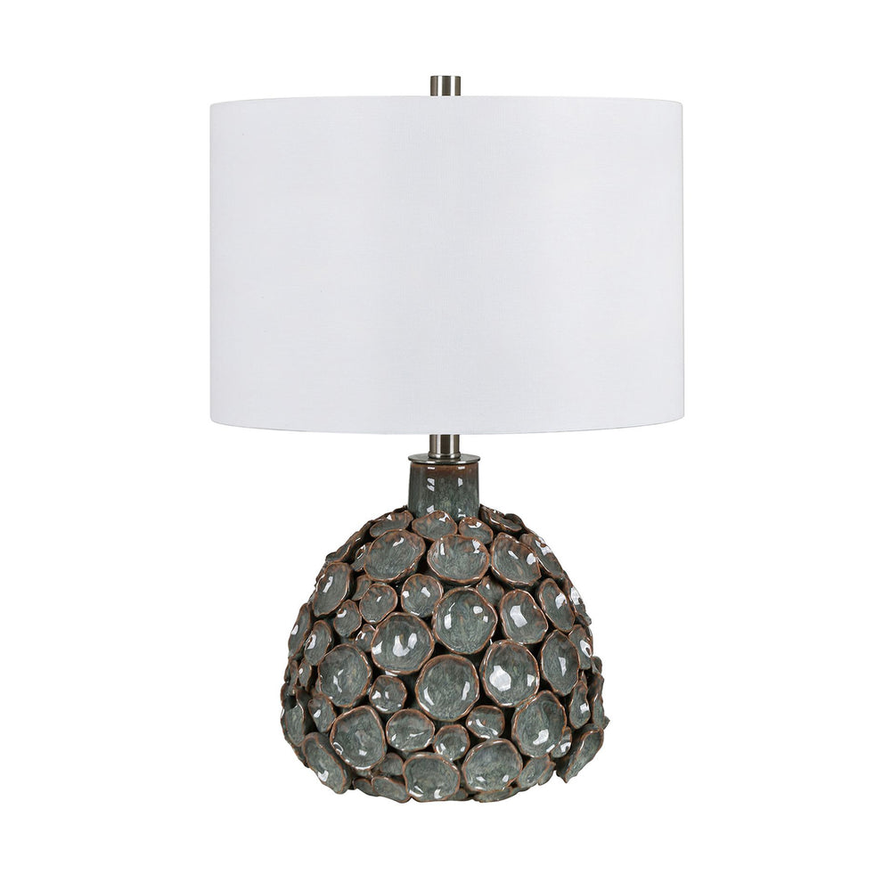 Crestview Collection 22.75"H Ceramic Table Lamp - Unique Textured Design In Teal & Brown With Classic White Shade   Cvap3129