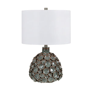 Crestview Collection 22.75"H Ceramic Table Lamp - Unique Textured Design In Teal & Brown With Classic White Shade   Cvap3129