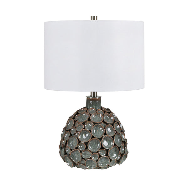 Crestview Collection 22.75"H Ceramic Table Lamp - Unique Textured Design In Teal & Brown With Classic White Shade   Cvap3129