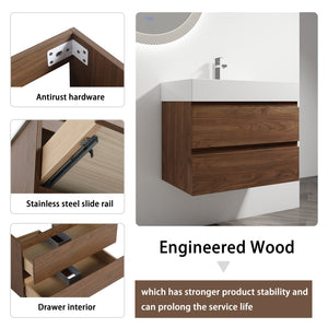 English Elm 30" Wall-Mounted Bathroom Vanity With Resin Sink, Soft-Close Drawers & Eco-Friendly Design Options W999S00200