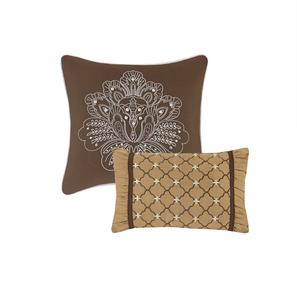 JLA Home Madison Park - 5 Reversible Jacquard Bedspread Set with Quilted Polyester, Brown Gold Elegance and Decorative Pillows 118 L x 120 W x 0.25H MP13-5319
