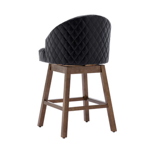 English Elm United We Win Quilted Microsuede Swivel Barstool with Wood Legs and Gold Rivet Trim Black W1568P361703