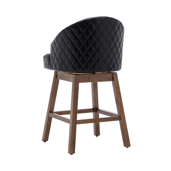 English Elm United We Win Quilted Microsuede Swivel Barstool with Wood Legs and Gold Rivet Trim Black W1568P361703