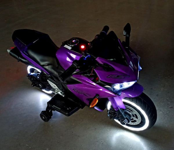 English Elm Electric 12v Kids Ride on Motorcycle with Led Wheels Bluetooth and Training Purple W1760P194223
