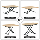 English Elm Modern Minimalist Multifunctional Lift Table With 0.8-Inch Mfc Tabletop and Black Metal Legs, Can Be Used As Dressing Table, Coffee Table, Dining Table, and Office Desk. Lt-10055