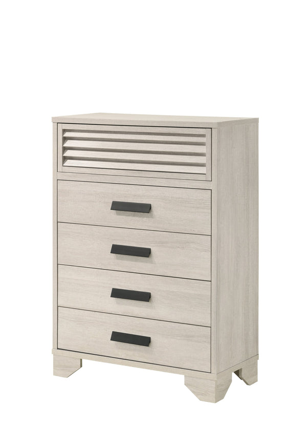 English Elm 1pc Modern 9-Drawer Dresser with Round Knobs, Gunmetal Wood-Pattern Finish, Stylish Bedroom Storage Beige 36.02 L x 17.91 W x 48.62 H B2741P346328