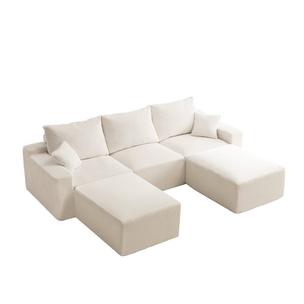 English Elm "110" L-Shaped Cloud Couch: Pre-Assembled 3-Seater Sofa With Modular Chaise, Ultra-Soft Corduroy Beige W2606S00009