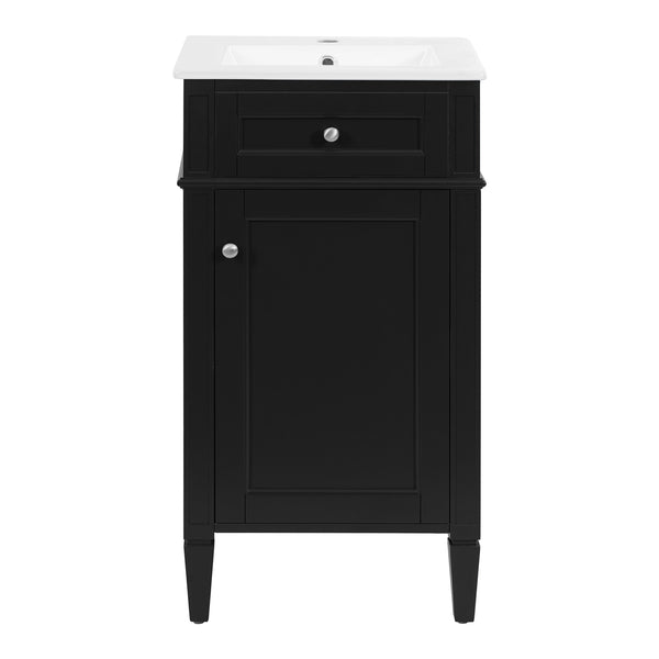 English Elm 18-inch French Style Freestanding Bathroom Vanity with Ceramic Sink Soft Close Storage Black N710P411340B