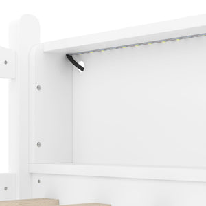 English Elm Twin Xl Solid Pine Loft Bed with Built-in Led Lighting and Storage Shelves Light White W1580S00364