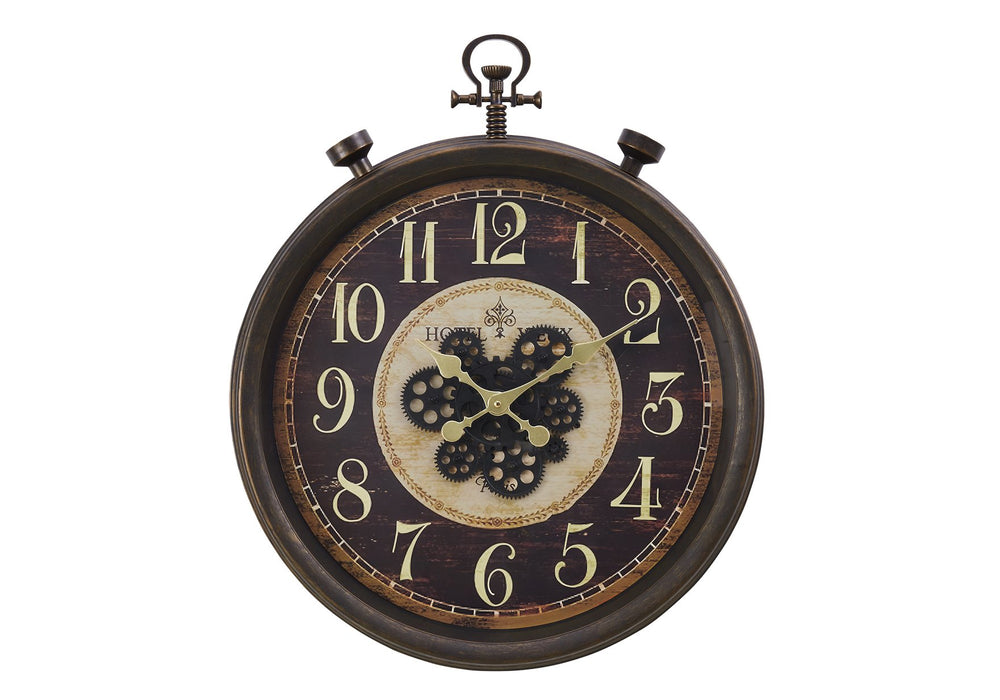 English Elm Clocks, 24" Round Wall Clock With Exposed Gears, Antique Brown Design For Vintage Home Decor B2710P287147