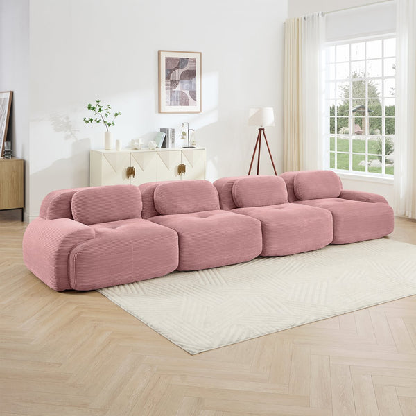 English Elm 4-seat Modular Corduroy Sectional with High-resilience Foam Pet Friendly Bedroom Sofa W714S01410
