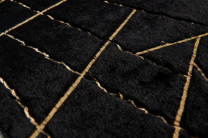 English Elm Luxury Faux Fur Area Rug - Plush Machine Washable Black & Gold Geometric Design With Anti-Slip Backing B030P233701