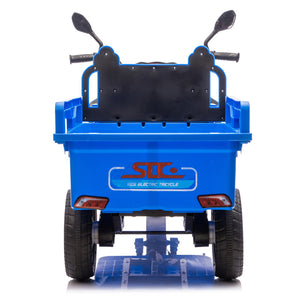 English Elm 12v Kids Electric Cargo Trike with Led Lights Wide Seat Anti-slip Wheels Toddler Ride On Blue W1578P336050
