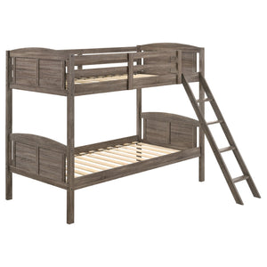 English Elm Wiley Rustic Weathered Brown Twin-Over-Twin Bunk Bed With Ladder – Perfect For Kids' Rooms! B062S00982-GIGA