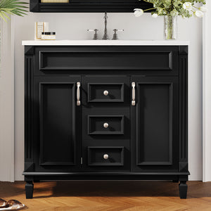 English Elm 36'' Modern Bathroom Vanity With Black Ceramic Top, Soft Closing Doors & Drawers For Stylish Storage N710P230231B