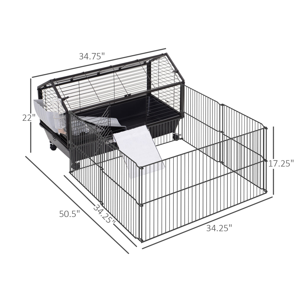 English Elm Rolling Two-level Steel Wire Pet Hutch with Exercise Run and Foldable Matte Black Frame T3971P436254