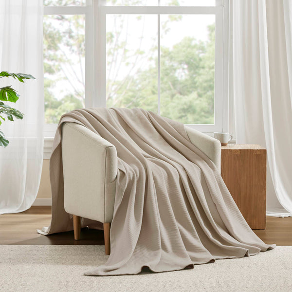 English Elm 1-piece King Cotton Woven Blanket Oeko-tex Certified Lightweight Layering Bedding Beige B035P408741
