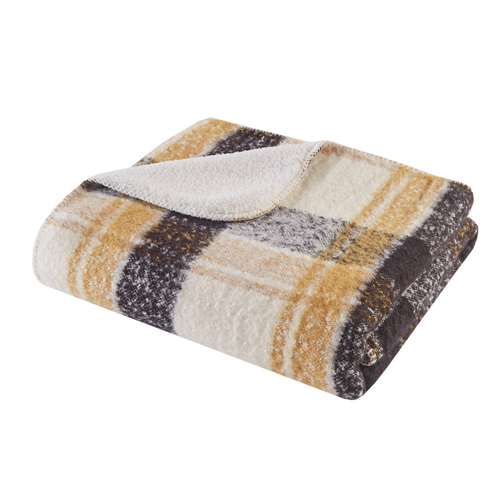JLA Home Woolrich - Faux Woolrich Plaid Throw with Mohair Face and Plush Sherpa Reverse — Cozy, Machine-Washable Comfort and Lodge Style Tan WR50-3970