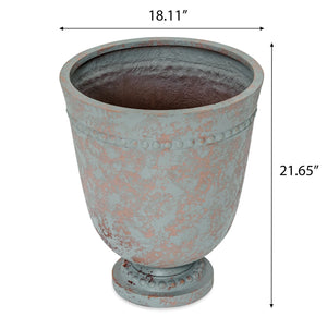English Elm Polyresin Outdoor Garden Urn with Roman Column Base Antique European Terrace Planter N772P450054G