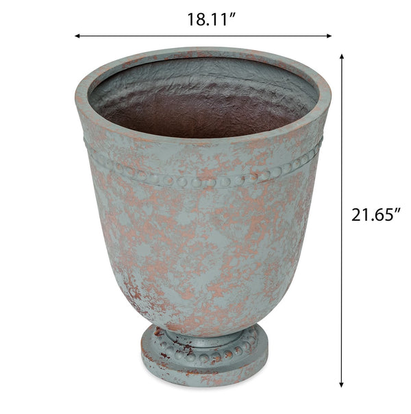 English Elm Polyresin Outdoor Garden Urn with Roman Column Base Antique European Terrace Planter N772P450054G