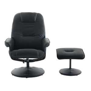 English Elm 011-Massage Recliner Chair with Ottoman, 360° Swivel PU Leather, 5-Point Vibration Massage, Heated Seat, 140° Backrest Comfort Black W2636P262429
