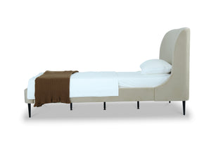 English Elm Twin Velvet Upholstered Bed with Arched Headboard and Sleek Metal Legs for Bedroom Black+Cream B365S00153