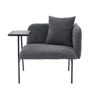 English Elm Leisure Linen Accent Chair with Built-in Side Table Pockets and Lumbar Pillow Modern Dark Gray W395P453309