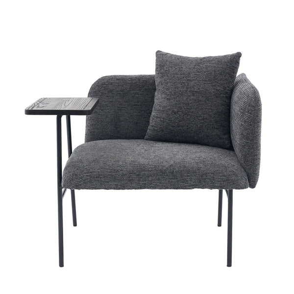 English Elm Leisure Linen Accent Chair with Built-in Side Table Pockets and Lumbar Pillow Modern Dark Gray W395P453309