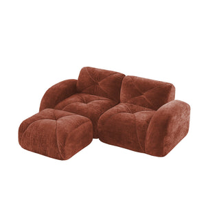 English Elm L-shaped Velvet Sectional Sofa Tufted Modular Design with High Density Foam Boneless Build Red+Brown W714S01594