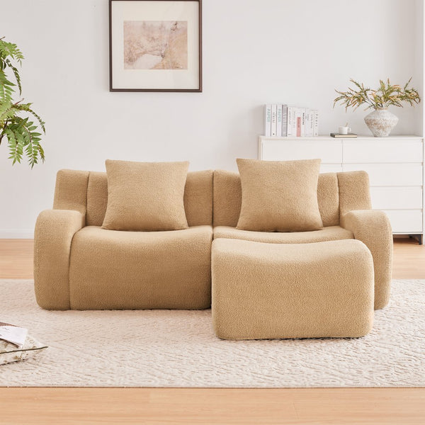 English Elm L-Shaped Teddy Fabric 2-Seat Sofa - No Assembly, Ergonomic Design, High-Density Comfort For Any Space W714S01429
