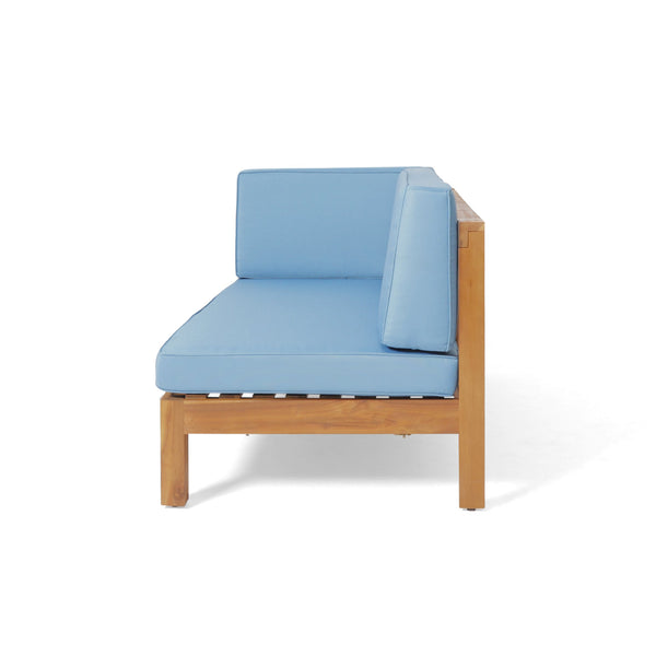 English Elm Brava Acacia Wood Outdoor Modular Sofa Set Mid-century Slatted Cross-back Patio Seating Blue 57967-8-64489BLU-64496.00