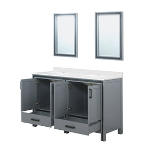 English Elm Dark Grey Double Bath Vanity 60 in. W x 22 in. D with White Quartz Top, Soft-Close Storage & 22x32 Mirrors B2731S00911