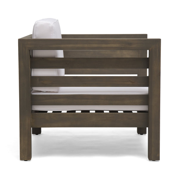 English Elm Christopher Knight Home® - OANA Outdoor Club Chair with Acacia Wood Frame, Removable Cushions, Slatted Design for Quick Drying Grey+White 65546.00WHI