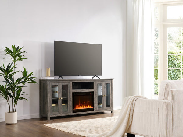 English Elm Ellington Walnut Entertainment Console with Electric Fireplace Led Lighting Open Shelving B061P352459
