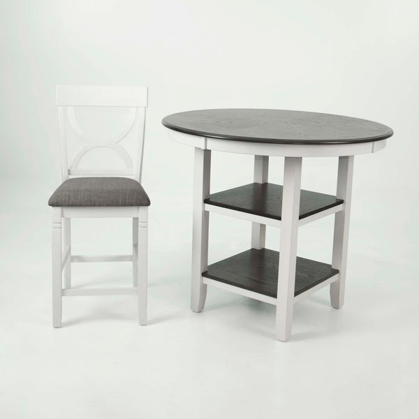 English Elm 5-pcs Modern Counter-Height Dining Set with Round Table, Under-Table Storage Shelves, 4 Chairs Antique White+Gray 46 L x 46 W x 16 H B089P240467