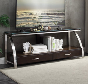 English Elm 1pc Tioga Modern TV Stand with Glass Top & Brushed Chrome Frame, Espresso Shelf, Drawers, 60" B011P289735