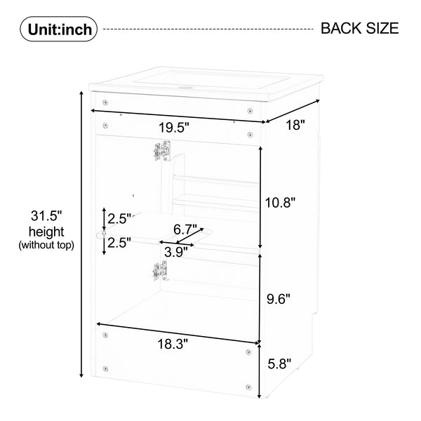 English Elm Christopher Knight Home® - 20" Bathroom Vanity with Ceramic Sink and Soft-Close Door, Gold Knob, Adjustable Shelf Storage Black N759P237946B