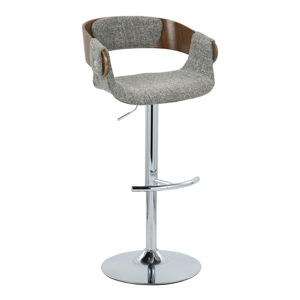 English Elm Elisa Mid-Century Modern Adjustable Barstool Set Of 2 With Swivel, Chrome Base & Grey Fabric Elegance B202S00828
