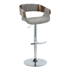 English Elm Elisa Mid-Century Modern Adjustable Barstool Set Of 2 With Swivel, Chrome Base & Grey Fabric Elegance B202S00828