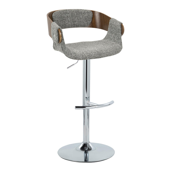 English Elm Elisa Mid-Century Modern Adjustable Barstool Set Of 2 With Swivel, Chrome Base & Grey Fabric Elegance B202S00828