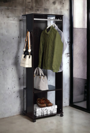 English Elm Kolen Espresso Finish Hall Tree with Full-Length Mirror, Casters, Hooks & Open Storage for Entryway B2726P256278