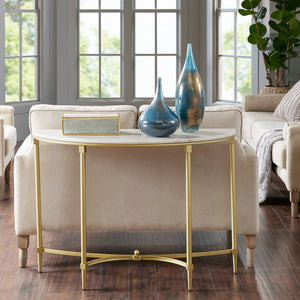 JLA Home Madison Park Signature - Console Round White Marble End Table with Gold-Finish Metal Legs — Luxe Accent for Living Rooms, Entryways MPS120-0125