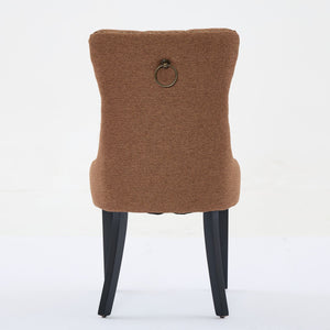 English Elm Nikki Tufted Flax Linen Dining Chair with Solid Wood Frame, High-Rebound Cushion, Nailhead Trim Coffee W1143P233649