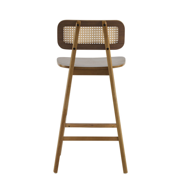 English Elm Christopher Knight Home® - Bari Curved Solid Wood Barstool with Woven Rattan Backrest, Ergonomic Comfort and Timeless Finish Walnut N775P264463W