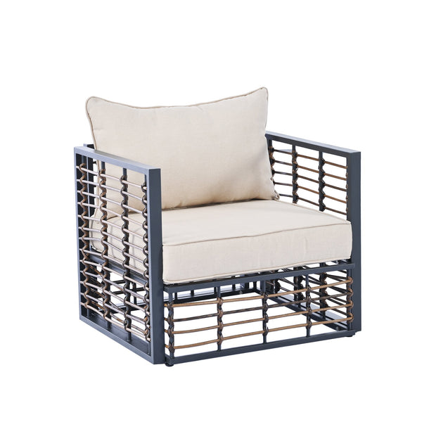 English Elm TOPMAX Modern Minimalist 7-Piece Metal Patio Sectional Sofa Set with All-Weather Rattan, Cushions and Coffee Table for Versatile Indoor Outdoor Entertaining DARK GREY SP100026AAE