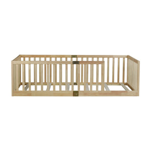 English Elm Twin Montessori Floor Bed Solid Rubber Wood with Safety Fence Rails Toddler Room W504P411197